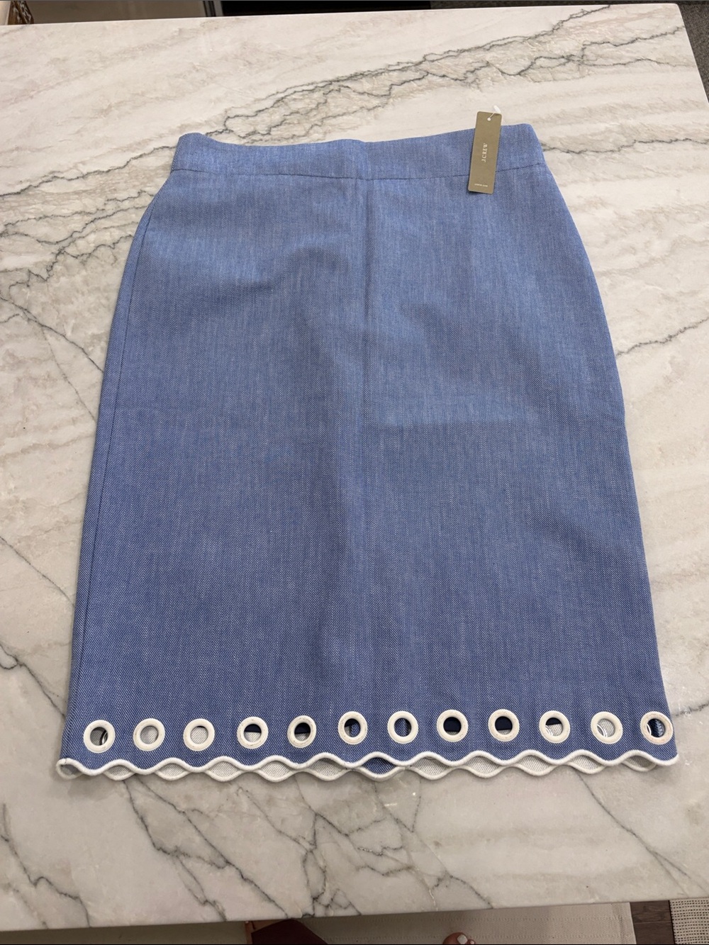 J. Crew Blue Eyelet-Hem Pencil Skirt with White Trim BNWT SZ 2/ XS